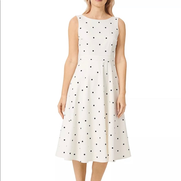 EUC Designer Hobbs London Evelyn Dotted Dress Ivory Polka Dot Black Size 2 - Picture 1 of 3